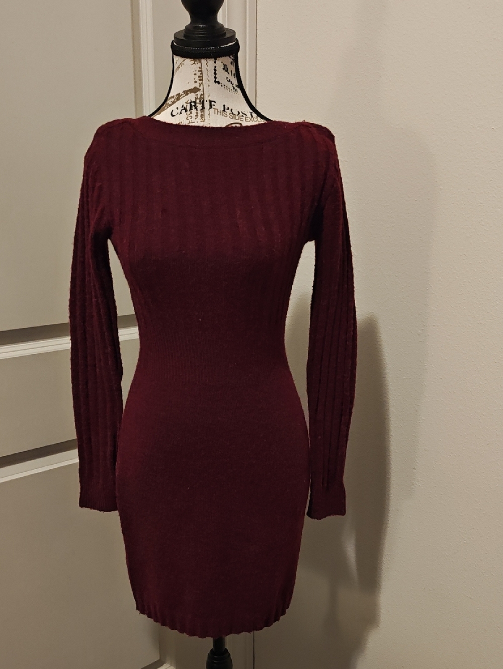 LC Lauren Conrad Burgundy Ribbed Sweater Dress